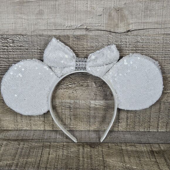 Disney White Sequin Minnie Mouse Ears Bridal Ears Handmade - Picture 6 of 7